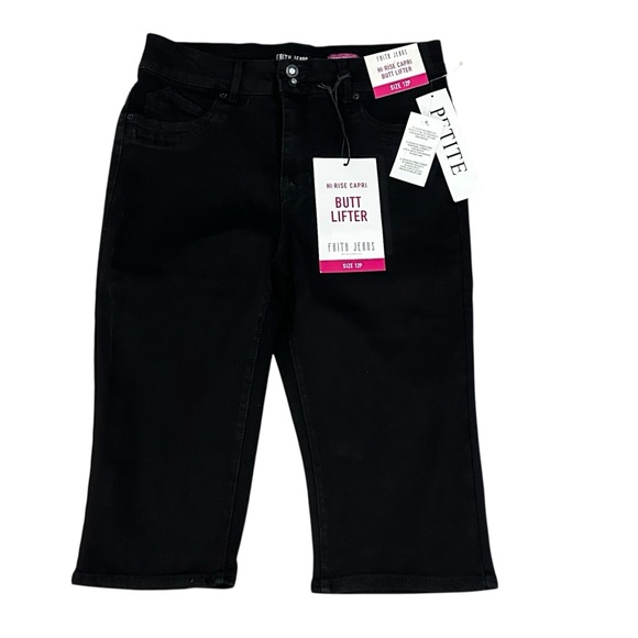 NWT Faith Jeans Black Hi-Rise Capri Butt Lifter Jeans - Size 12P - Picture 1 of 16
